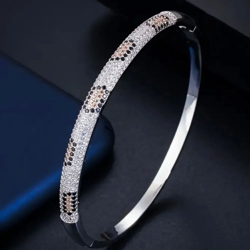 Silver Diamond Leopard Spots Bangle Bracelet